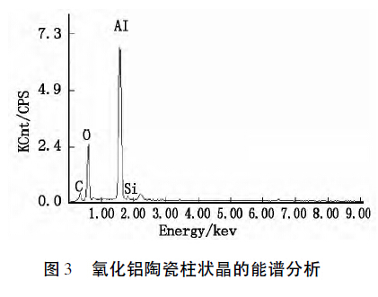 圖3 氧化鋁陶瓷柱狀晶的能譜分析